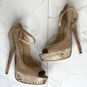 Jimmy Choo Tami Beige Suede & Python Platform Peep Toe Heels Pumps 40 US 9.5